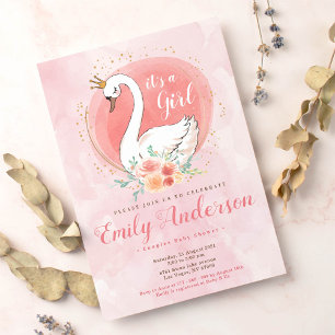 Blush Pink Swan Princess Baby Shower Invitation