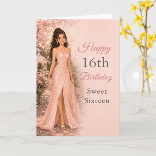Blush Pink Sweet 16 Birthday Garden Party Card