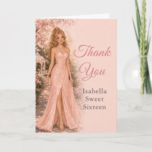 Blush Pink Sweet 16 Thank You Card Description: