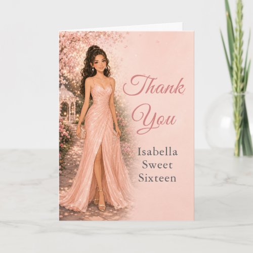 Blush Pink Sweet 16 Thank You Card Description: