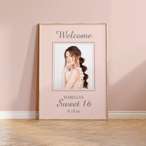 Blush Pink Sweet 16 Welcome Name Photo  Poster