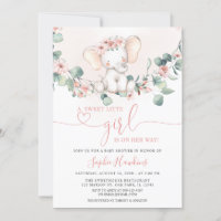 Blush Pink Sweet Little Girl Elephant Baby Shower Invitation