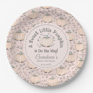 Blush Pink Sweet Little Pumpkin Fall Baby Shower Paper Plates