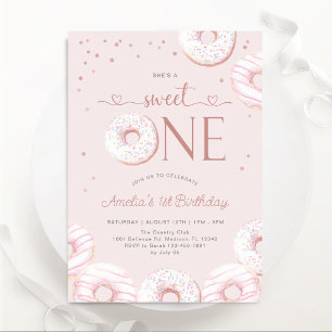 Blush Pink Sweet One Donuts 1st Birthday Invitation
