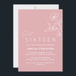 Blush Pink Sweet Sixteen Airy Floral 16th Birthday Invitation<br><div class="desc">Pretty,  modern-style sweet 16 invitations with subtle floral detailing. Girly blush pink color.</div>