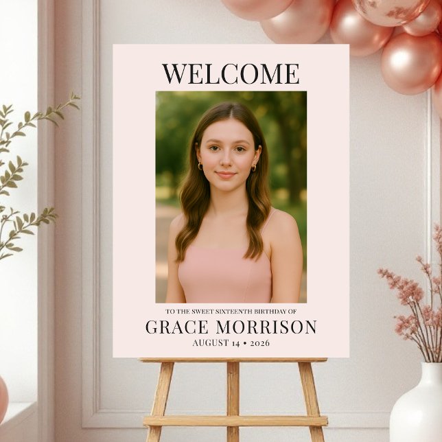 Blush Pink Sweet Sixteen Photo Birthday Welcome Foam Board (Creator Uploaded)