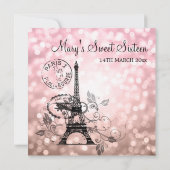 Blush Pink Sweet Sixteen Romantic Paris Glam Invitation (Back)