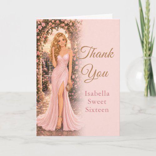 Blush Pink Sweet Sixteen Thank You Card