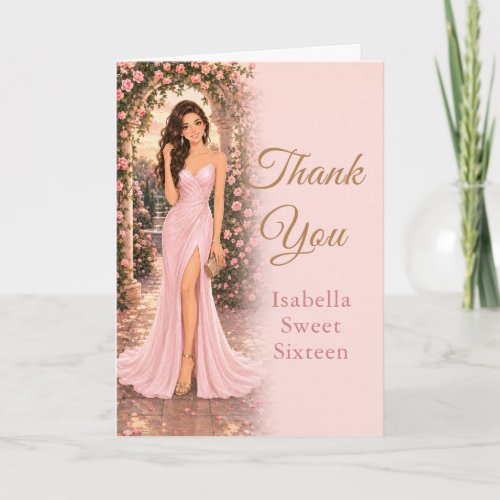 Blush Pink Sweet Sixteen Thank You Card