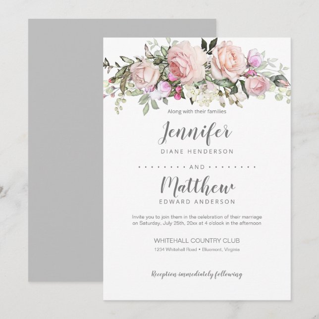 Blush Pink Sweetheart Roses Bouquet Wedding Invitation (Front/Back)