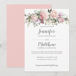 Blush Pink Sweetheart Roses Bouquet Wedding Invitation