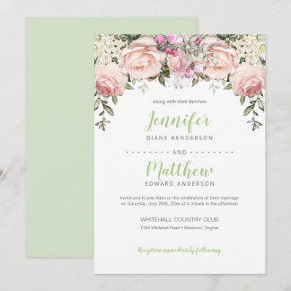 Blush Pink Sweetheart Roses Floral Header Wedding Invitation