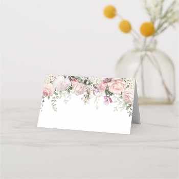 Blush Pink Sweetheart Roses Greenery Placecards by dmboyce at Zazzle