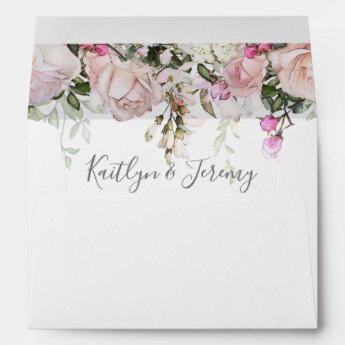 Blush Pink Sweetheart Roses Greenery with Names Envelope