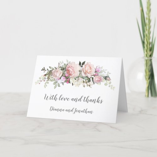 Blush Pink Sweetheart Roses Wedding Thank You Holiday Card