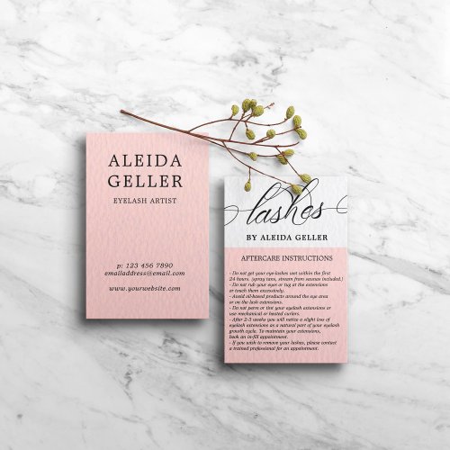 Blush Pink Swirly Script Lash Artist Aftercare Business Card