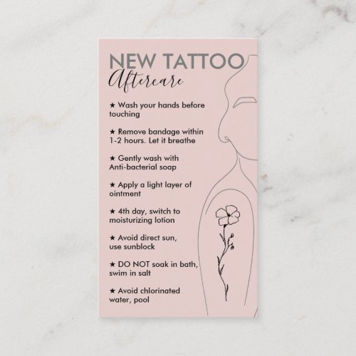 Blush Pink Take Care of New Tattoo Aftercare Business Card