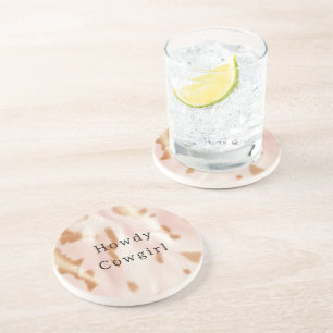 Blush Pink Tan Southwest Faux Cowgirl Cowhide Coaster