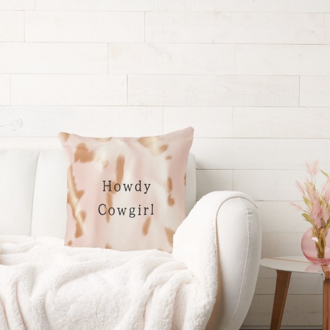 Blush Pink Tan Southwest Faux Cowgirl Cowhide Throw Pillow (Couch)