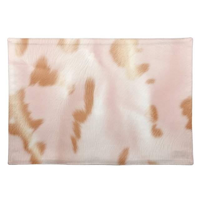 Blush Pink Tan Southwest Faux Cowhide Cloth Placemat (Front)