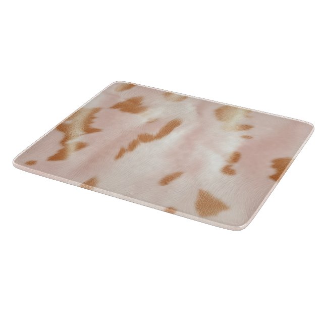 Blush Pink Tan Southwest Faux Cowhide Cutting Board (Corner)