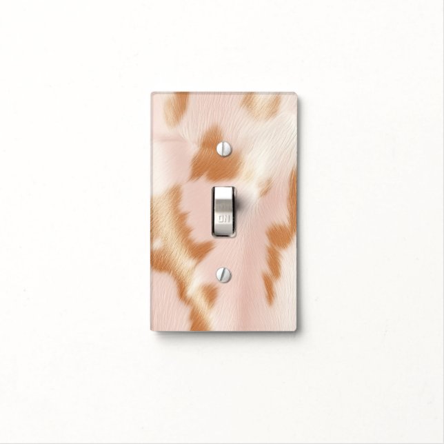 Blush Pink Tan Southwest Faux Cowhide Light Switch Cover (In Situ)