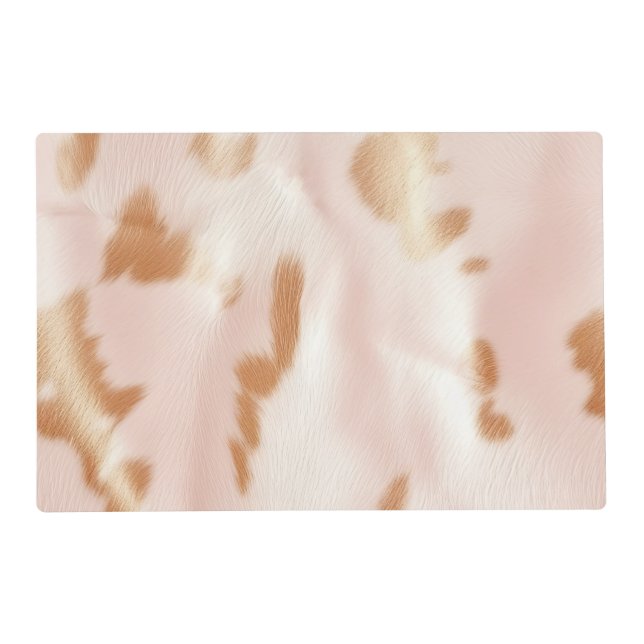 Blush Pink Tan Southwest Faux Cowhide Placemat (Front)