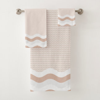 Blush Pink Tan Wavy Stripes Seamless Pattern Bath Towel Set