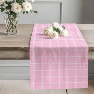 Blush Pink Tartan Runner Modern Dining Table Setup