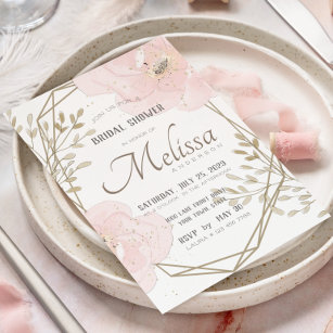Blush Pink & Taupe Romantic Floral Bridal Shower Invitation