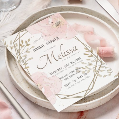 Blush Pink  Taupe Romantic Floral Bridal Shower Invitation