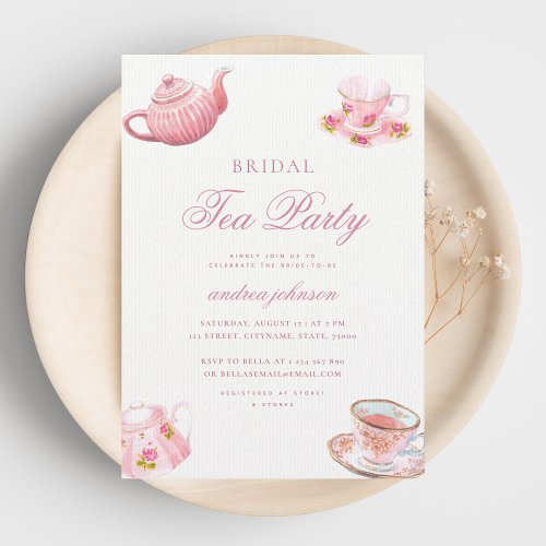 Blush Pink Tea Party Bridal Shower  Invitation