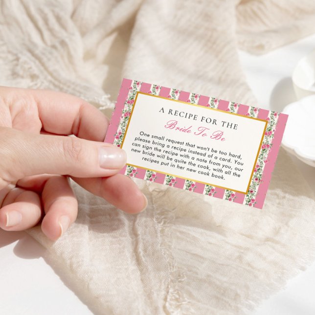 Blush Pink Tea Party Bridal Shower Recipe  Enclosure Card (Creator Uploaded)