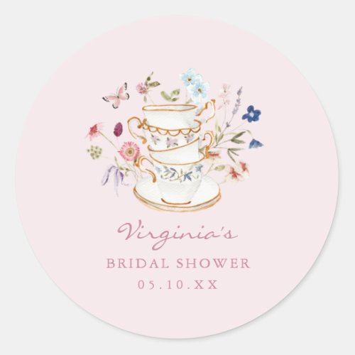 Blush Pink Tea Party Classic Round Sticker