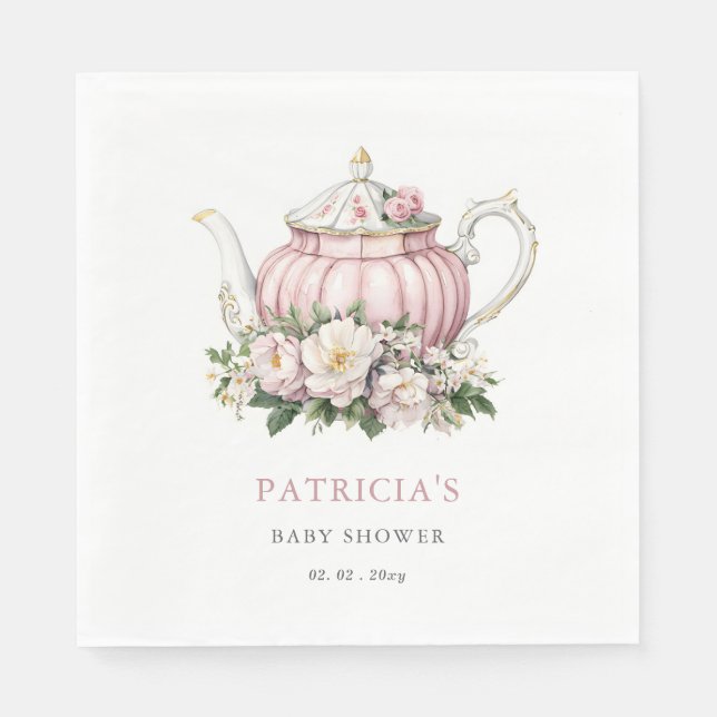 Blush Pink Tea Party Girl Baby Shower  Napkins (Front)