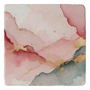 Blush Pink Teal Gold Abstract Trivet