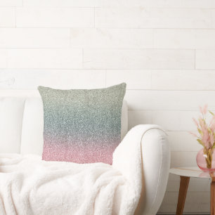 Blush Pink Teal Mint Sparkle Glitter Throw Pillow