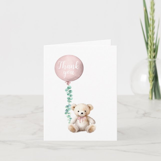 Blush Pink Teddy Bear Thank You Card (Front)