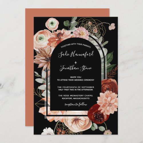 Blush Pink Terracotta Floral Geometric Wedding Inv Invitation