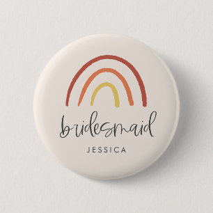 Blush Pink Terracotta Rainbow Custom Bridesmaid Button