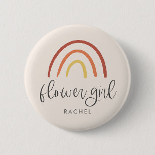 Blush Pink Terracotta Rainbow Custom Flower Girl Button