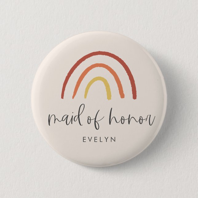 Blush Pink Terracotta Rainbow Custom Maid of Honor Button (Front)