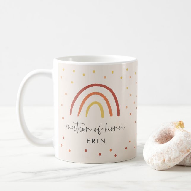 Blush Pink Terracotta Rainbow Cute Matron of Honor Coffee Mug (With Donut)