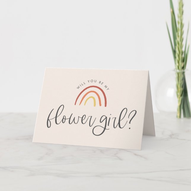 Blush Pink Terracotta Rainbow Flower Girl Proposal Card (Front)