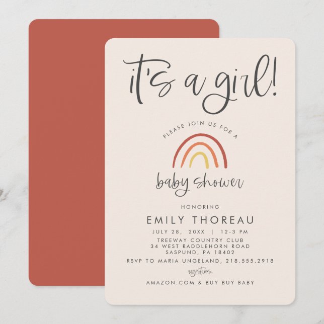 Blush Pink Terracotta Rainbow Girl Baby Shower Invitation (Front/Back)