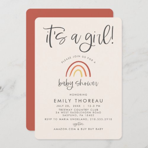 Blush Pink Terracotta Rainbow Girl Baby Shower Invitation