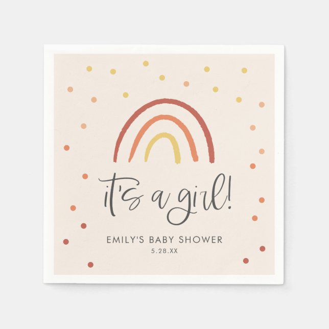 Blush Pink Terracotta Rainbow Girl Baby Shower Napkins (Front)