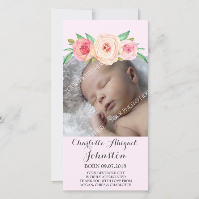 Blush Pink Thank You Baby Shower Card (Front)