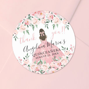 Blush Pink Thank You Floral Quinceanera Classic Round Sticker