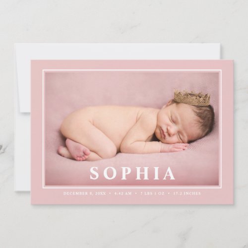 Blush Pink Thank You Photo Baby Girl Birth Announcement